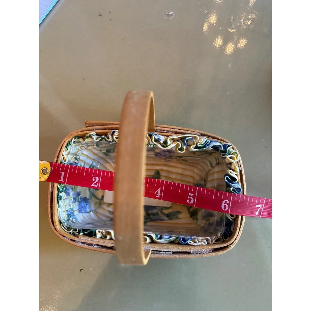 Longaberger Parsley Basket with Plastic Protector and Blue Floral Fabric Liner